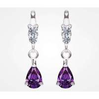 Kaila925纯银紫薇星镶钻水晶耳环-紫色