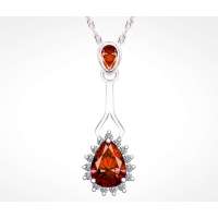 Kaila925纯银紫薇星镶钻水晶项链-红色