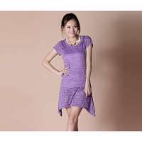 OLOMO欧莱诺不规则圆领长款T恤111411126048(紫色)