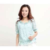 Aozi奥姿百搭木耳边蝴蝶结雪纺衫ZK101(蓝色L)