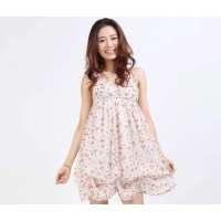 Aozi奥姿雪纺木耳边碎花吊带裙SH125(红色L)