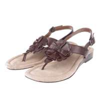 ST.CHIC琪珂女式打蜡皮花朵平跟凉鞋A20C02607D-240(咖啡色/240)