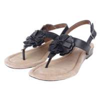 ST.CHIC琪珂女式打蜡皮花朵平跟凉鞋A20C02609M-240(黑色/240)