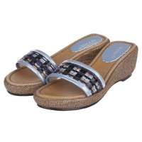 ST.CHIC琪珂女式羊皮编织凉拖鞋B29G38109M-225(黑/蓝/225)