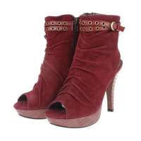 ZMF臻美坊 羊绒后空鱼嘴新潮时尚高帮高跟女式凉鞋A11C04706D-235(酒红/235)