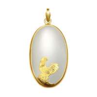 蓝色多瑙河千足金镶和田玉吊坠-翠雕锦鸡