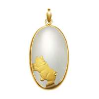 蓝色多瑙河千足金镶和田玉吊坠-福猪吉祥