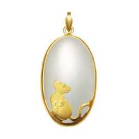 蓝色多瑙河千足金镶和田玉吊坠-金钱鼠