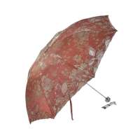 天堂牌347E花翎缎绣三折晴雨伞(红)
