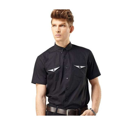 SPORTICA斯波帝卡黑色修身商务休闲短袖衬衫10151352(M)