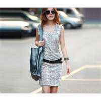 AMII艾米大圆领无袖蛇纹连衣裙B3NC1060203(灰白/S)