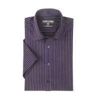 JAMESEARL男士纯棉短袖衬衫 黑底深紫条纹衬衫(180/43)
