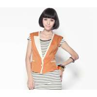 Karo Rinlan撞色拼接轻摇滚风修身马甲M006橙色拼白色(L)