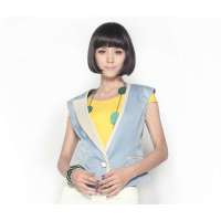 Karo Rinlan撞色拼接轻摇滚风修身马甲M006粉蓝拼米色(M)