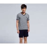 稻草人男士家居服套装 夏款短袖短裤(蓝色XL)