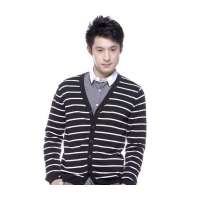 OLOMO欧莱诺都市新贵条纹针织开衫(黑白条男M)111510029048