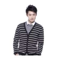 OLOMO欧莱诺都市新贵条纹针织开衫(黑白条男XL)111510029052