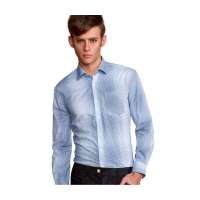 SPORTICA斯波帝卡100%长绒棉蓝渐变小格子长袖衬衫11152406(XL)