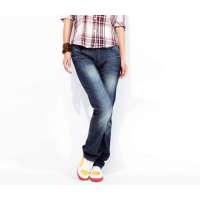 海道客/HIDOC 女秋款上新修身直筒牛仔裤10223352 蓝色(M)