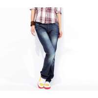 海道客/HIDOC 女秋款上新修身直筒牛仔裤10223352 蓝色(XL)