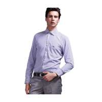 Baneberry 男装商务细条纹纯棉长袖衬衣10005(蓝条42)