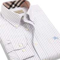 Baneberry 男装休闲撞色细条纹纯棉长袖衬衣10019(蓝条40)