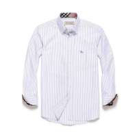 Baneberry 男装休闲撞色细条纹纯棉长袖衬衣10019(蓝条42)