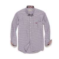 Baneberry 男装休闲撞色细条纹纯棉长袖衬衣10020(红蓝格41)