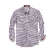 Baneberry 男装休闲撞色细条纹纯棉长袖衬衣10020(红蓝格44)