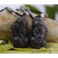 悦人纯天然墨西哥冰种黑曜石貔貅对配吊坠