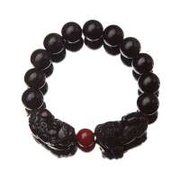 悦人天然黑曜石双貔貅手链