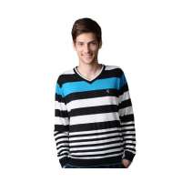 POLO VILLAE男士套头羊毛衫黑白条PFDPDAPCF31503(48)