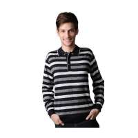 POLO VILLAE男士条纹套头翻领羊毛衫黑白PFDPDAPCF30703(48)