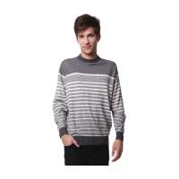 澳洋纯男士商务休闲条纹圆领羊毛衫0942040(中灰/L)