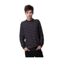 澳洋纯男士时尚休闲圆领条纹长袖羊毛衫0936050(深灰/L)