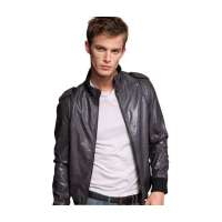 SPORTICA斯波帝卡男士机车短款修身罗纹收口水洗皮衣11182150(XL)