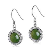 Lux-women-925银镶嵌天然优质碧玉耳坠-优雅(权威珠宝鉴定证书)