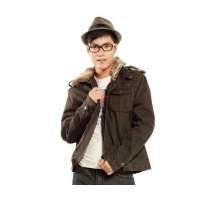 GOODFUTURE毛领帆布短款黑灰色50GF-M002-0006-50L