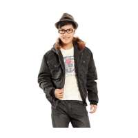 GOODFUTURE毛领帆布短款茄克带帽款黑灰色44-46GF-M002-0012-S