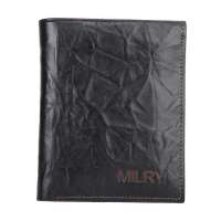 米莱恩MILRY头层牛皮风格树叶纹压花竖钱夹C0035(黑)