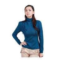 澳洋纯 绣花时尚高领修身针织羊毛衫7070(兰绿/XL)