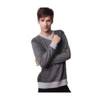 澳洋纯 男士商务休闲V领时尚秀气宽松条纹羊绒衫F093(灰色/M)