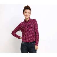 唐狮 女格子加绒长袖衬衫(下单款)11142101540340904玫红(M)