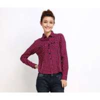 唐狮 女格子加绒长袖衬衫(下单款)11142101540340905玫红(L)