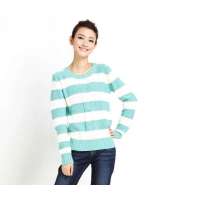 唐狮 女圆领条纹线衫1081213594404海草绿(M)