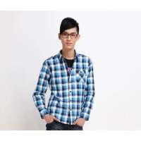 唐狮 男格子长袖衬衫(下单款)11141101541461105靛蓝(L)