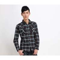 唐狮 男格子加绒长袖衬衫(下单款)11141101541061003孔雀蓝(S)