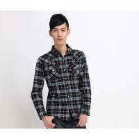 唐狮 男格子加绒长袖衬衫(下单款)11141101541061007孔雀蓝(XXL)