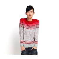 唐狮 男圆领渐变提花毛衫(下单款)11141104341441703印度红(S)