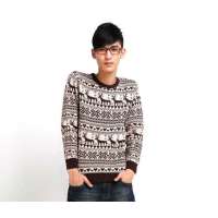 唐狮 男圆领提花毛衫(下单款)11141104341381404咖啡色(M)